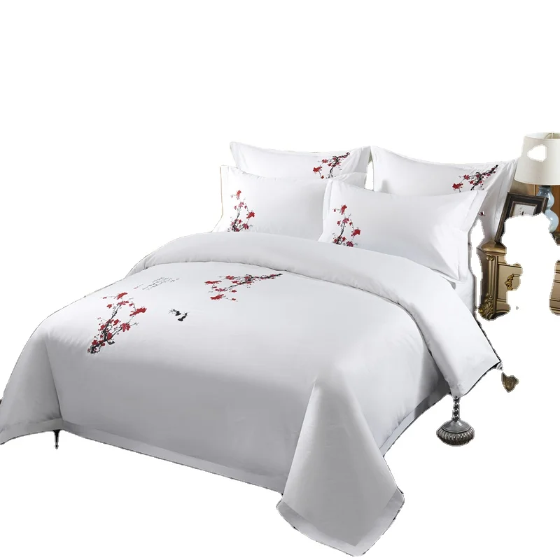 Pillowcases-Fitted-Sheets-Duvet-Cover-Hotel-Polyester-Cotton-Flower-Bedding-Set