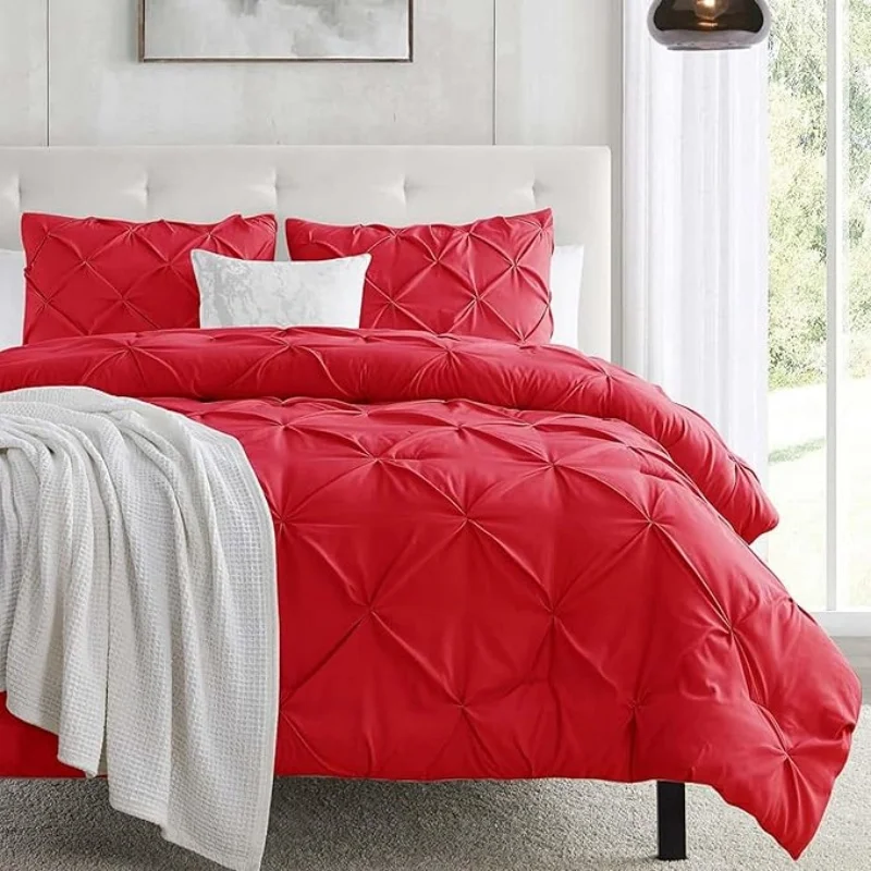 Pinch-Pleat-Design-Super-Queen-3-Piece-Pintuck-Light-Weight-100-Polyester-Comforter-Set-Reversible-Durable-Modern-Geometric