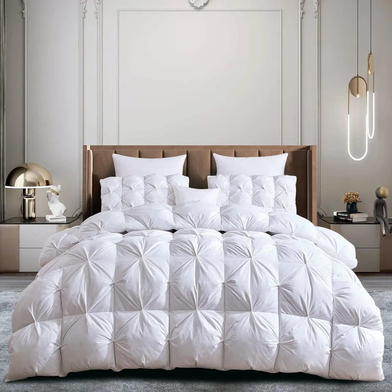 Pinch-Pleat-Waterfowl-Goose-Feather-and-Down-Comforter-Cotton-Fabric-Premium-All-Season-White-Hotel-Comforter-Duvet-Insert