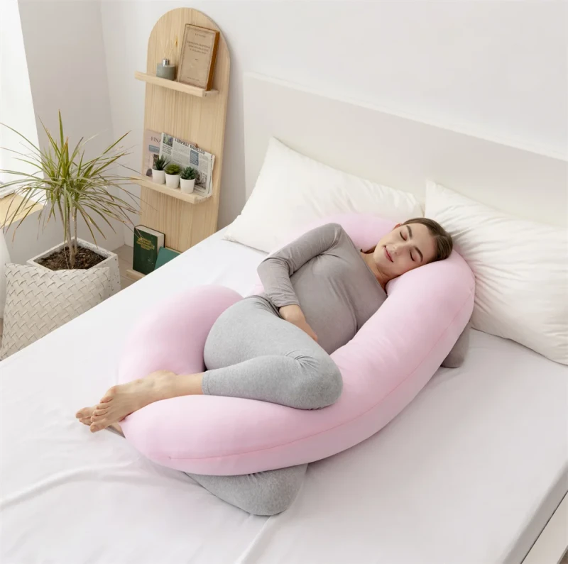 Pink-C-Shaped-Pregnancy-Pillow-Women-Side-Sleepers-Soft-Massage-OEKO-TEX-Certified-Hollow-Fiber-Filling-All-Season-Body