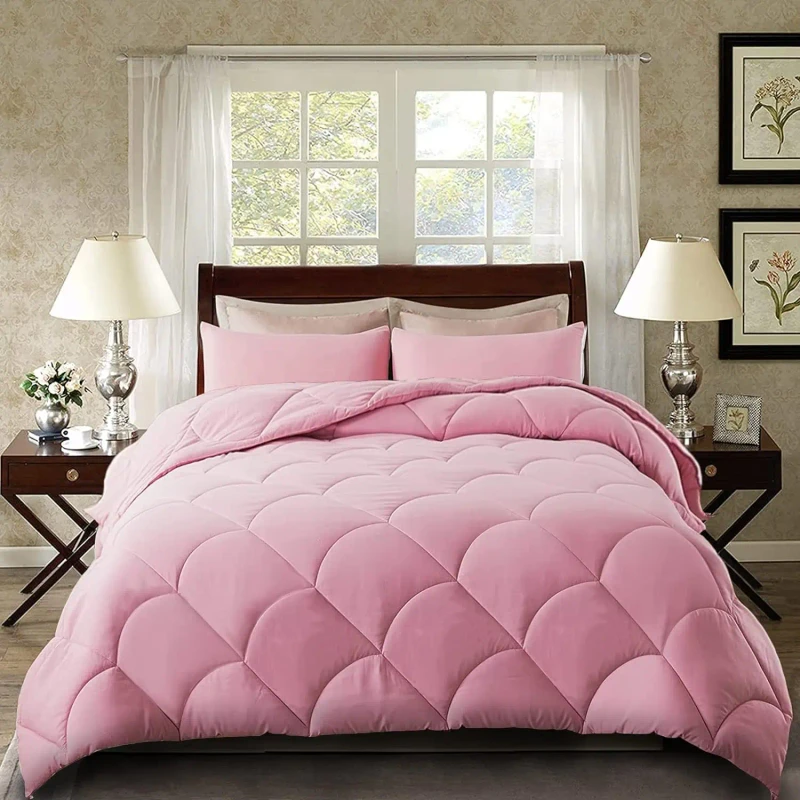 Pink-Comforter-Set-with-2-Pillow-Shams-3-Piece-Quilted-All-Season-Bedding-Lightweight-Alternative-to-Traditional-Comforter