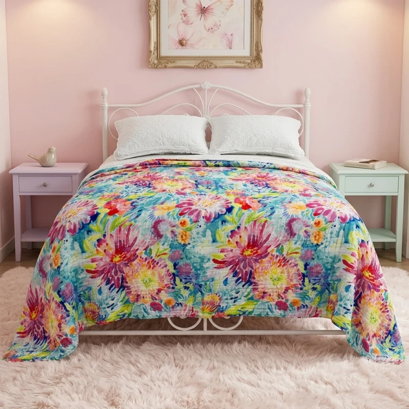Pink-Flower-Digit-Print-Blankets-For-Girl-Custom-Printed-Muslin-Gauze-Blanket-Manufacturer-Bedding-Blanket