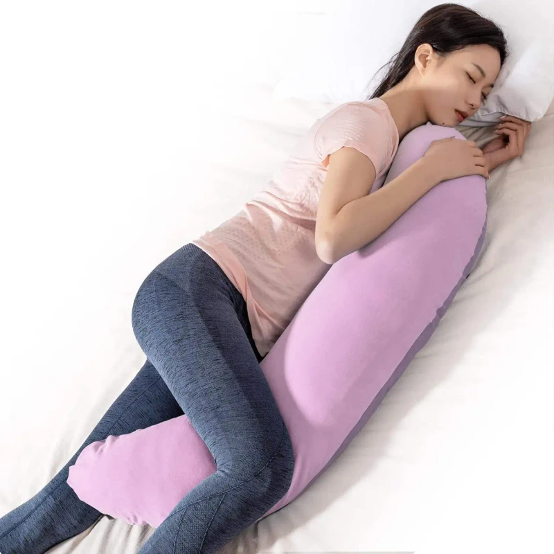 Pink-Purple-Cute-100-Cotton-Cover-Body-Pillow-for-Side-Sleepers-C-Shaped-Maternity-Pillow-Anti-Dust-Mite-200TC-Thread-Count
