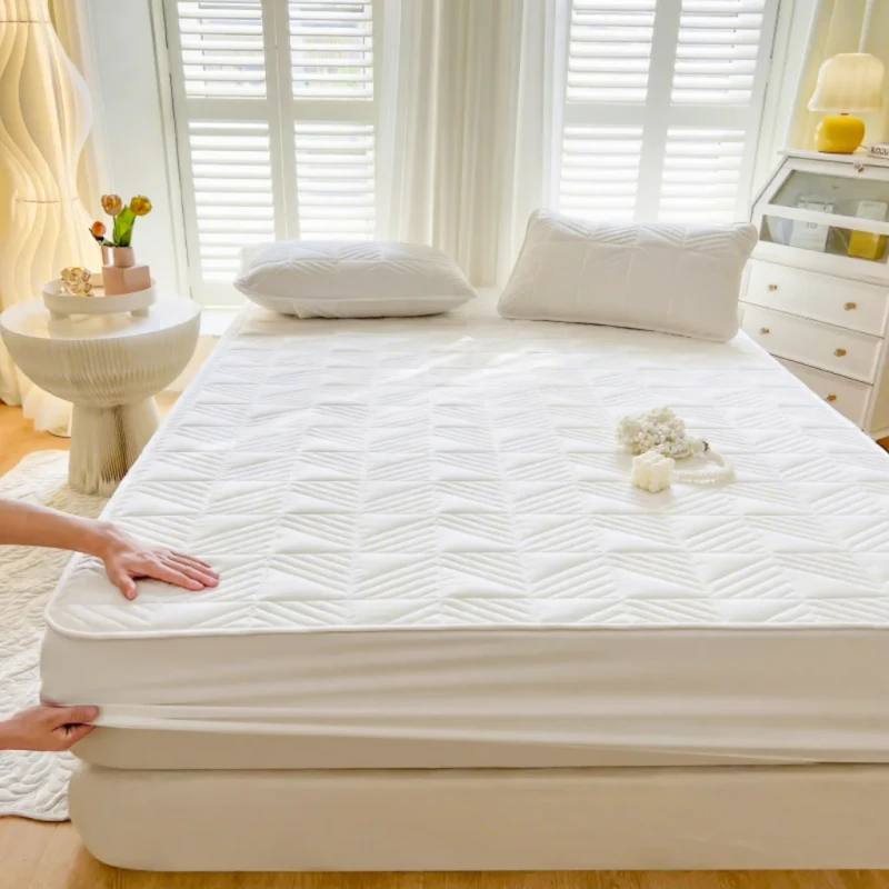 Plain-Breathable-Washable-Quilted-All-Season-Woven-Cotton-Polyester-Home-Use-Mattress-Cover