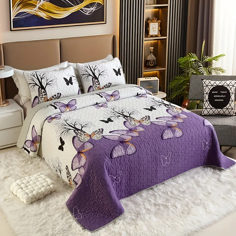 Polyester-3-Pcs-Embroidery-Cotton-Filling-Luxury-Bedcover-Coverlet-Bedspread-Set