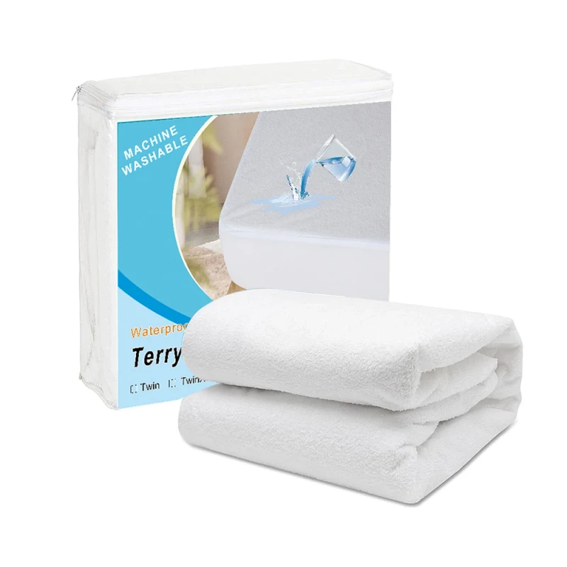 Polyester-Terry-Mattress-Protector-Waterproof-Fitted-Sheet-White-Bed-Cover