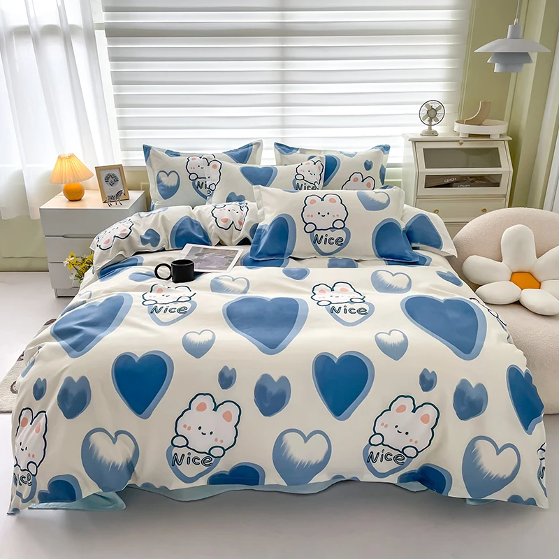 Popular-Simple-Bedroom-Four-Piece-Bedding-Set-New-Design-Skin-Friendly-Printed-Bed-Sheet-Woven-200TC-Eco-friendly-Polyester