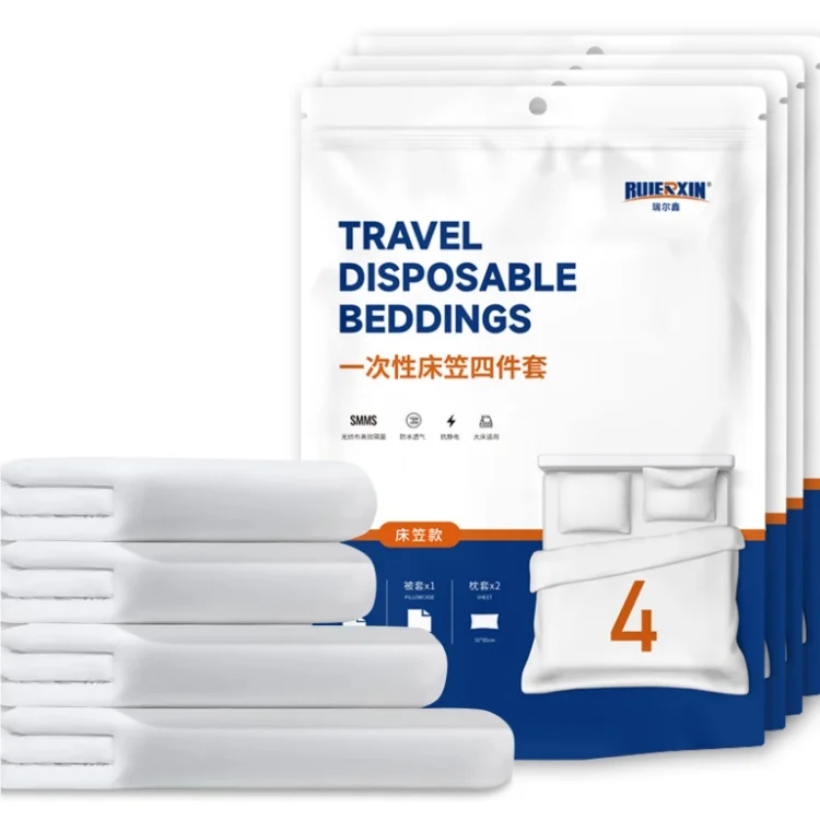 Portable-Disposable-Solid-Bedsheet-Set-for-Home-4PCS-Hotel-Style-Bedding-1-Bedsheet-1-Quilt-Cover-2-Pillowcase-Anti-Dust-Mite