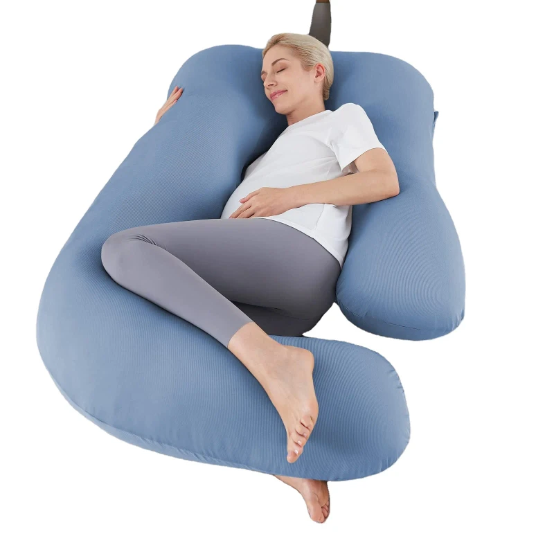 Pregnancy-Sleeping-U-Shaped-Maternity-Pillow-with-Blue-Microfiber-Removable-Cover-Multi-Use-and-Support-Back-Hips-Legs-Belly-Fo
