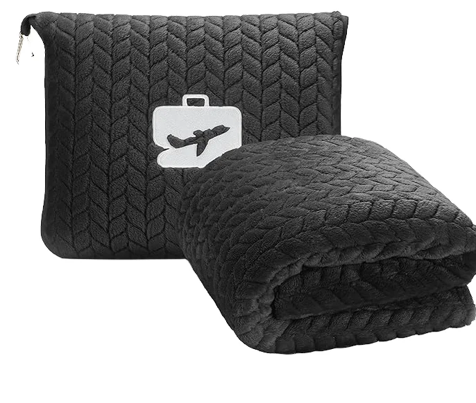 Premium-2-in-1-Airplane-Carry-On-Blanket-Soft-Embossed-Flannel-with-Integrated-Pillow