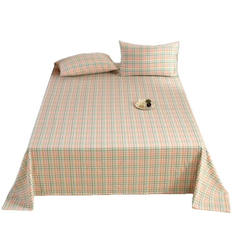 Premium-Cotton-Brocade-Fabric-Plaid-Abrasion-Resistant-Three-Piece-Dorm-Bed-Sheet-Set-Full-Cotton-Class