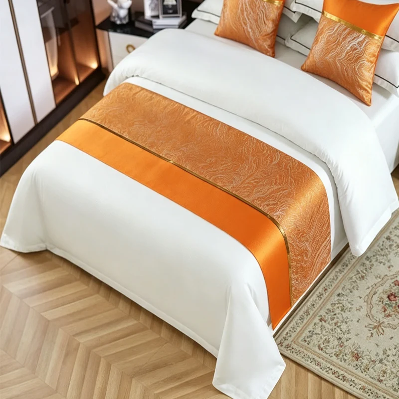 Premium-Orange-Jacquard-Hotel-Bed-Runner-High-Quality-Polyester-Bed-Scarf-with-Gold-Line-for-Hotel-Bed-Decoration
