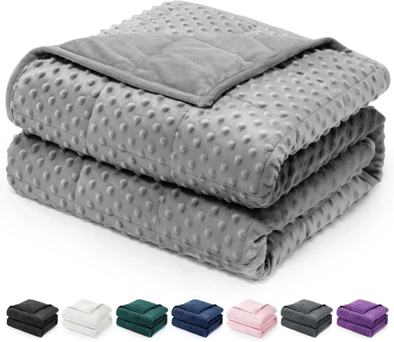 Premium-Ultra-Cozy-15lbs-Grey-Minky-Dot-Weighted-Blanket-Breathable-Washable-Heavy-Blanket-for-Adults-Anxiety-Deep-Sleep