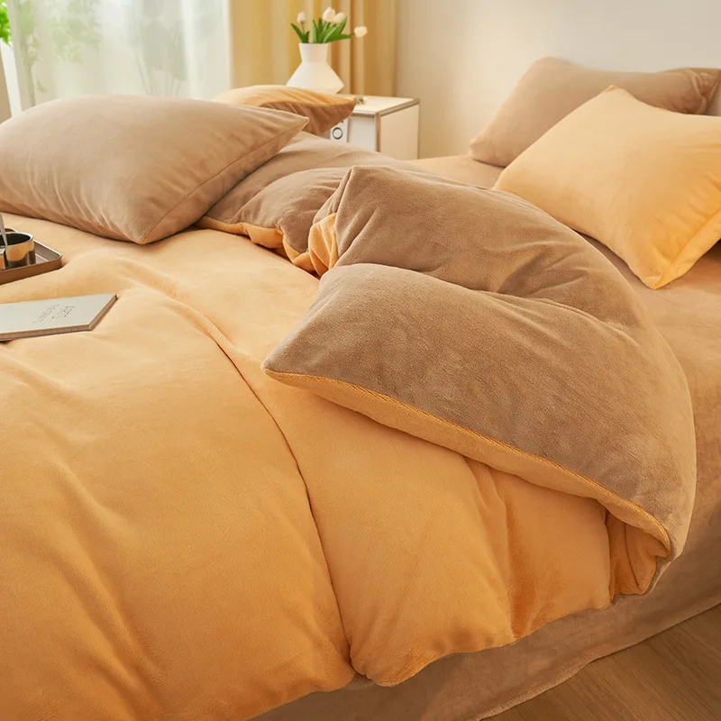 Premium-Winter-Warm-Solid-Color-Milk-Velvet-Four-Piece-Set-Anti-Bacteria-400TC-European-Linen-Duvet-Cover-Pillowcases-Hotel-Use