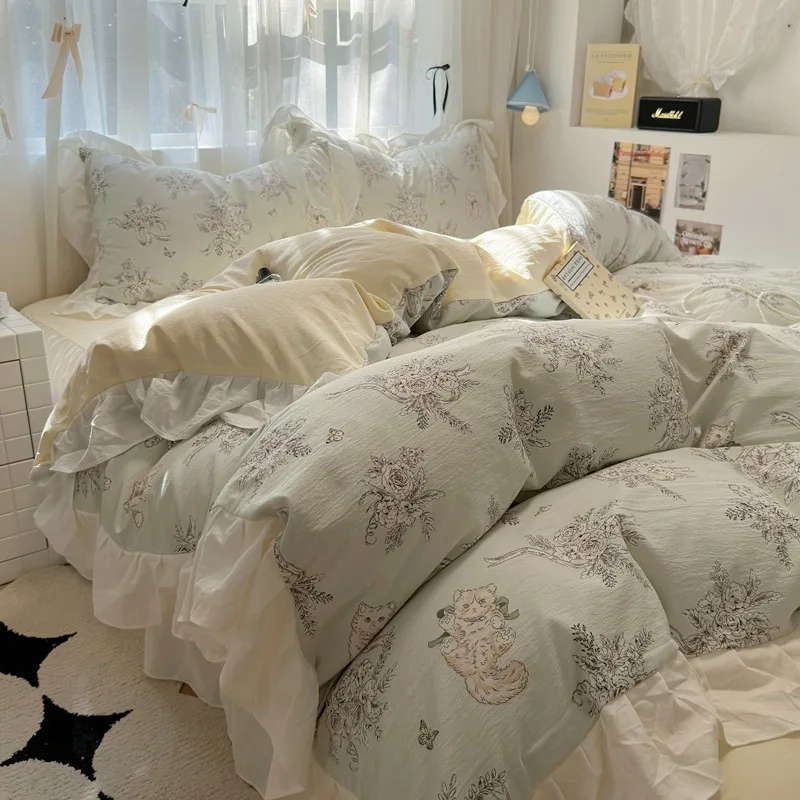 Princess-Style-Pure-Cotton-Comforter-Set-Ins-Lace-Style-Fall-Season-Wool-Filled-Water-Resistant-Wedding-Seven-Piece-Kit