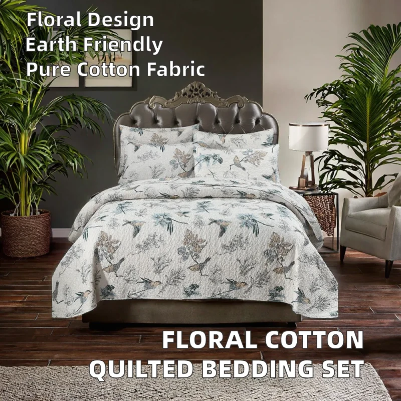 Print-Pastoral-Style-Eco-Friendly-200TC-3-Piece-American-Quilted-Double-sided-Washable-Cotton-Bedding-Hotel-Home-Florals