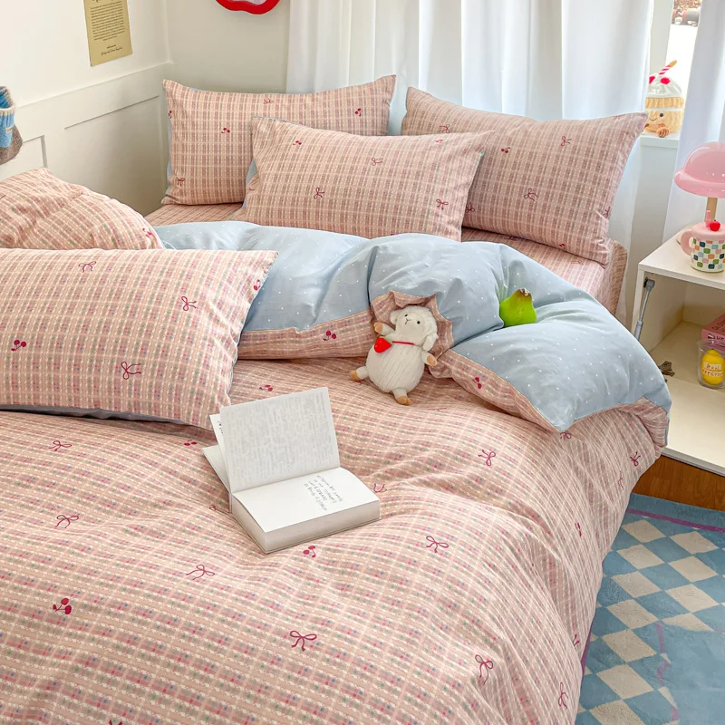 Printed-4-Pieces-Home-Textile-100-Cotton-Bed-Linen-Fitted-Sheets-2-Soft-Pillowcases-Pillowslips-Queen-King-Size-Bedding-Set