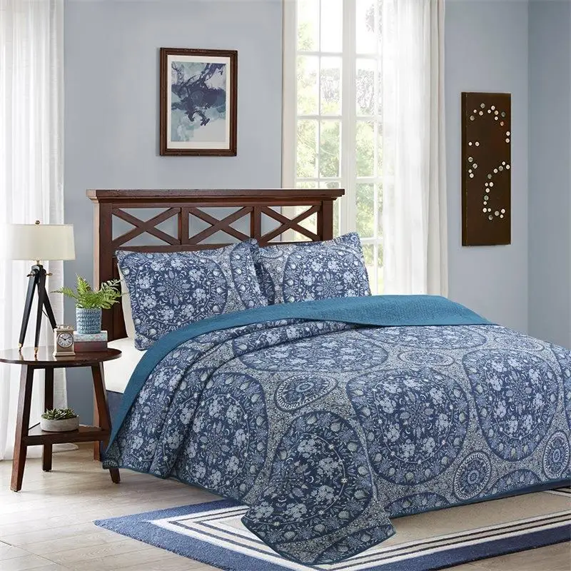 Printed-European-American-Style-Quilted-Pure-Cotton-3-Piece-Eco-Friendly-Customized-Color-All-Season-Portable-Bedding