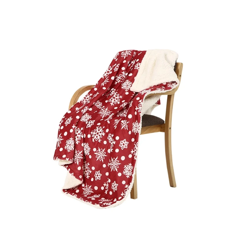 Printed-Micro-Fleece-Throw-with-Snowflake-Blanket-Decoration-Soft-Warm-Throw