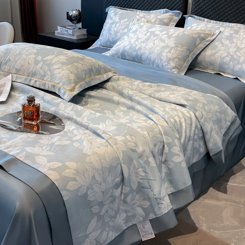 Printed-Washed-Tencel-Bedding-Set-Ice-Silk-Summer-Cool-Quilt-Air-Conditioning-Comforter