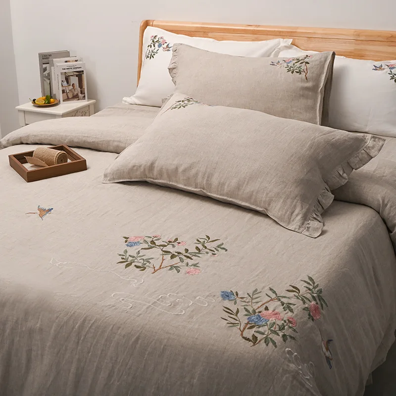 Pure-Cotton-Linen-Bedding-Set-Floral-Embroidery-Breathable-Soft-Linen-Bed-Sheets-Luxury-Bedding