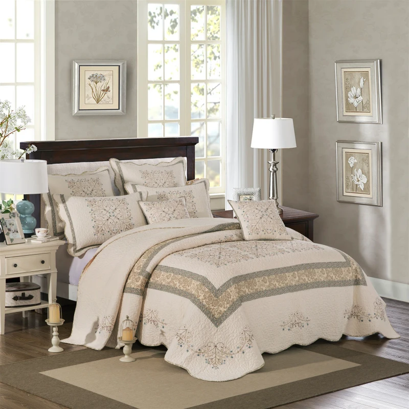 Pure-Cotton-Modern-All-Season-Double-Sided-Embroidered-200TC-Washable-Plant-Pattern-Bed-Cover-Set