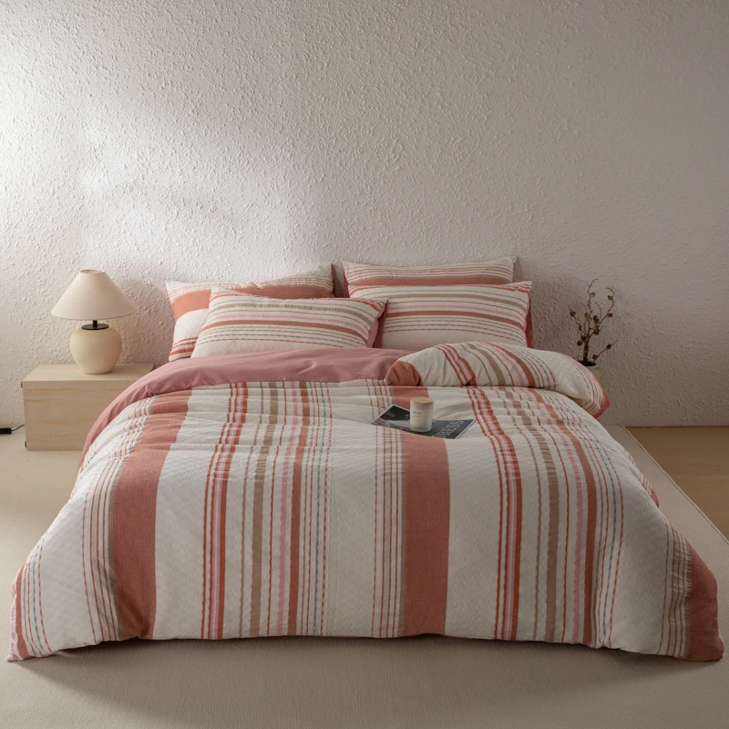 Pure-Cotton-Woven-Modern-Waffle-Vertical-Stripes-Easy-Care-Breathable-Durable-200TC-Duvet-Cover-Flat-Fitted-Sheet-Bedding