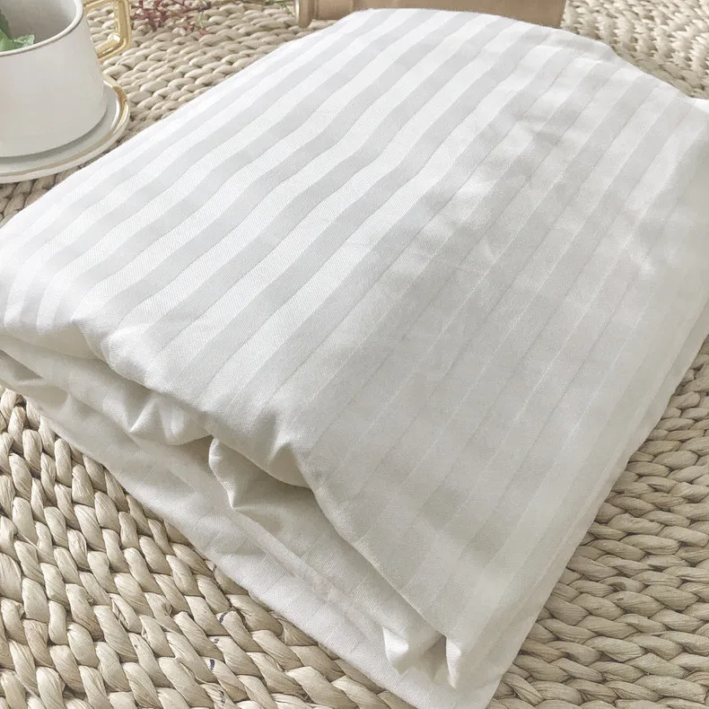 Quality-10mm-Stripe-White-Fitted-Sheets-Adults-Plain-Style-Hotel-Queen-Twin-Bedroom-Factory-Direct-Bleached-Flat-Sheet