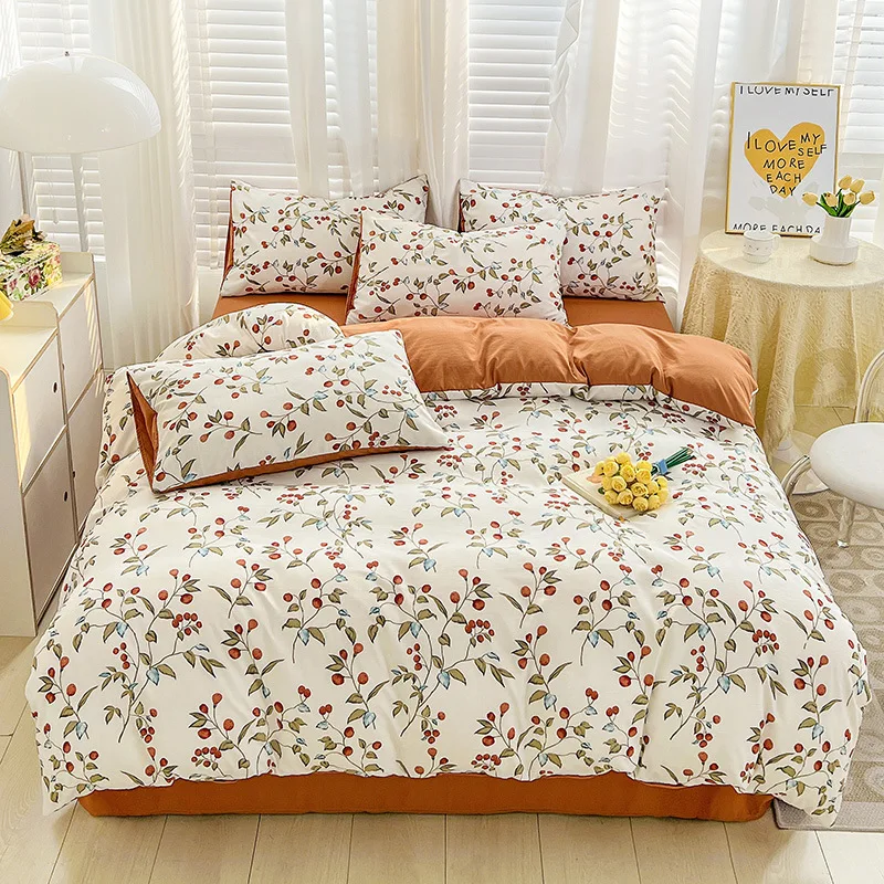 Quality-Cool-Cotton-4-Piece-Bedding-Set-300tc-Thread-Count-Modern-Style-Refreshing-Printed-Design-for-Summer-Bedroom-Use
