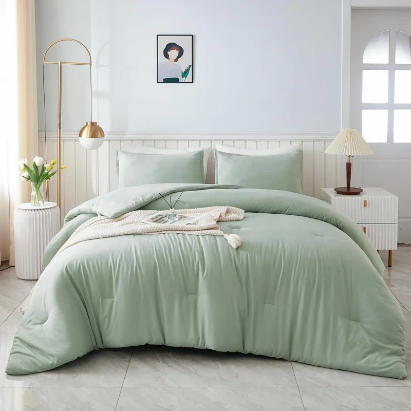Queen-Comforter-Set-Sage-Green-3-Pieces-Lightweight-Solid-Comforters-Sets-Down-Alternative-Comforter-Bed-Set-Quilt-Blanket
