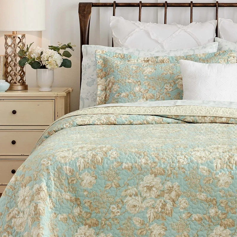 Queen-Custom-Soft-Cotton-Flower-Printed-Bedding-Set-Flat-Sheet-With-Pillowcases