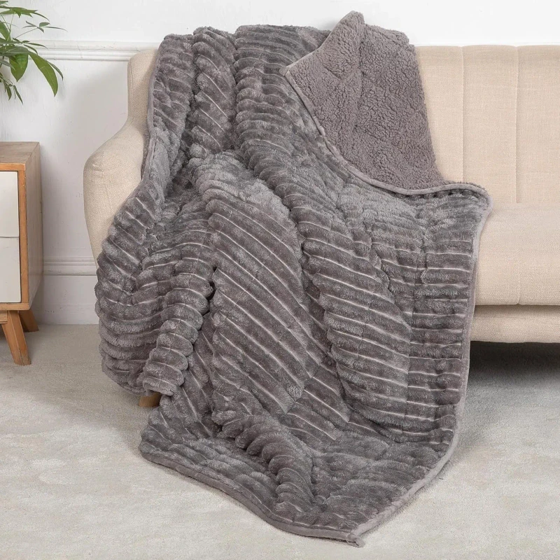 Queen-Double-Quilted-Fleece-Luxury-Blanket-Heavy-Weighted-Glass-Beads-Plain-Comfortable-Sleep-Autumn-Anxiety-Relief-for-Home-Use