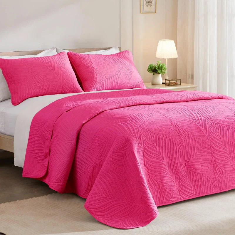 Queen-Full-Size-Pink-Leaf-Pattern-Soft-Microfiber-Bedspreads-Coverlets-Quilts-Bed-Cover-Set-for-All-Seasons