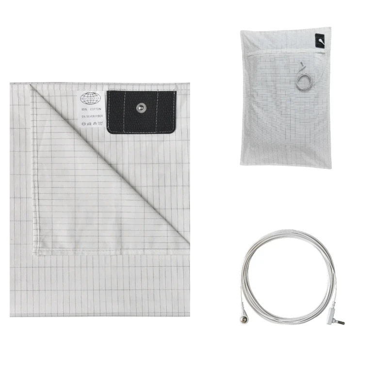 Queen-King-Size-Silver-Cotton-Woven-Earthing-Grounding-Sheets-with-15-Ft-Cord-Flat-Design-US-Sockets
