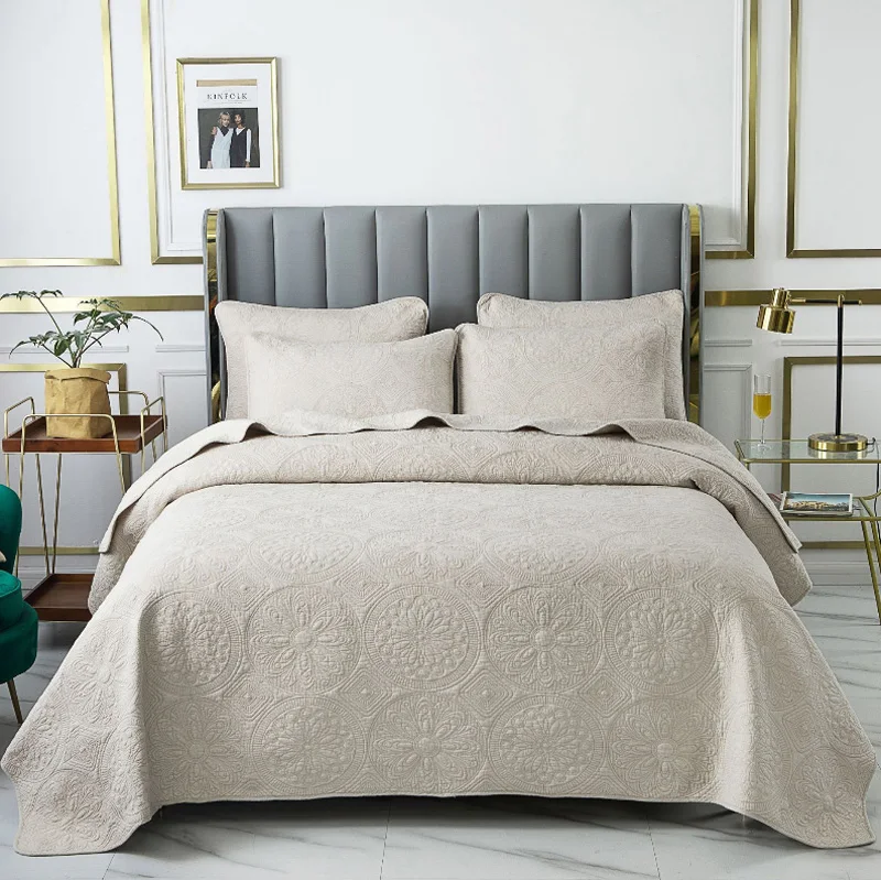 Queen-Size-3-Pieces-Cotton-Lightweight-Soft-Reversible-Air-Condition-Summer-Quilt
