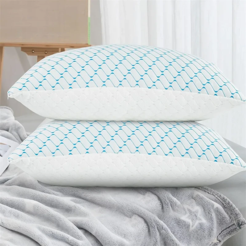 Queen-Size-Adjustable-Loft-Pillows-Shredded-Memory-Foam-Washable-Bamboo-Cooling-Gel-Geometric-for-Neck-Support