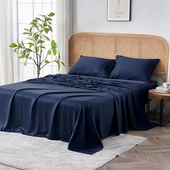 Queen-Size-Bedding-Sheets-Set-Easy-Care-Flat-Sheet-Solid-Color-100-Bamboo-Fitted-Sheet-Set-with-2Pillowcase