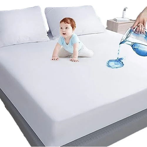 Queen-Size-Mattress-Protector-Waterproof-Breathable-Polyester-Cover-Smooth-Top-Noiseless-Fitted-Sheet-Skin-Friendly