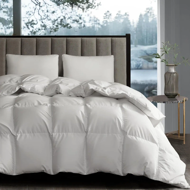 Queen-Size-White-Goose-Fiber-Comforter-All-Season-Medium-Warmth-Duvet-Insert-Breathable-1cm-Side-Panel
