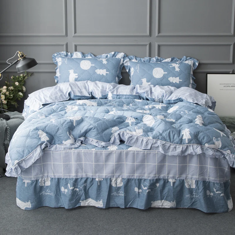 Quilted-Design-Exquisite-Printed-Fabric-Zipper-Fitted-Custom-Size-Color-Winter-100-Cotton-Bed-Skirt