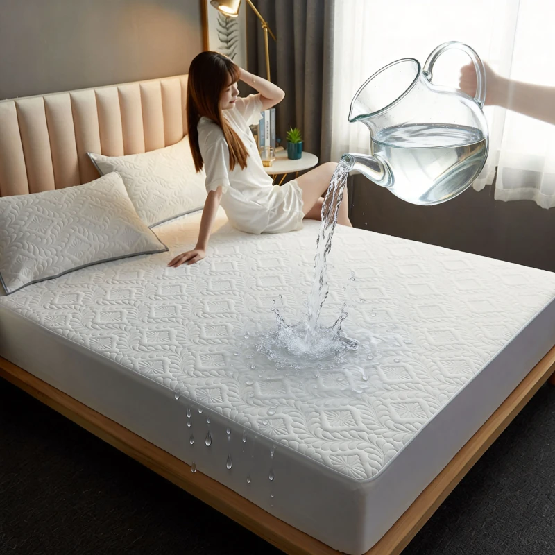 Quilted-Fitted-100-Polyester-Waterproof-Mattress-Pad-Breathable-Mattress-Protector-Soft-Noiseless-Hotel-Beddings