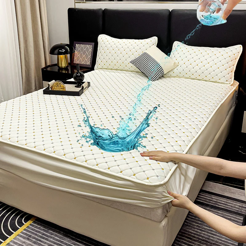 Quilted-Mattress-Pad-Natural-Filling-Hypoallergenic-Breathable-Non-Slip-Elastic-Edges-Fitted-Sheet-100-Polyester-300tc-Machine