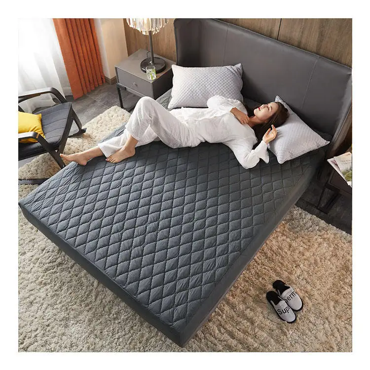 Quilted-Thick-Waterproof-Solid-Color-Breathable-Fitted-Sheet-Bed-Cover-Mattress-Protector