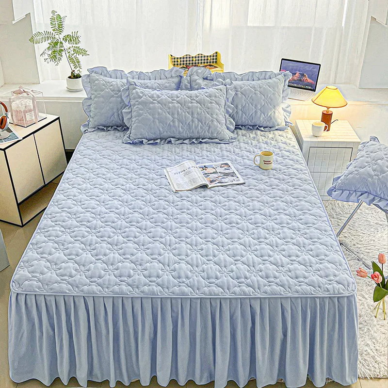 Quilted-Thickened-Printed-Non-Slip-3-Piece-Bed-Skirt-Set-Mattress-Protector-Fitted-Sheet-Bed-Cover-Hotel-Home-Use