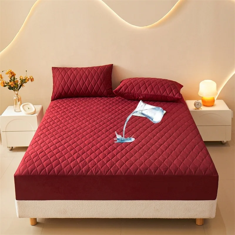 Quilted-Waterproof-Fitted-Mattress-Protector-Cover-TPU-Layer-Anti-Urine-Non-Slip-Full-Coverage-Bed-Mat-Plain-All-Season