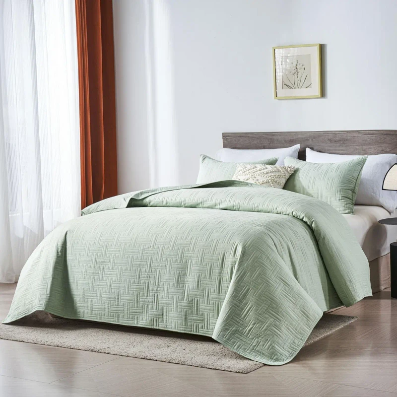Quilting-Duvet-Cover-and-Pillowcases-100-Polyester-Quilted-Coverlet-Set-Bedspread-King-Size