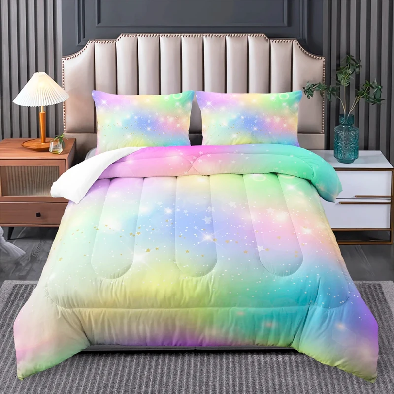 Rainbow-Comforter-Childrens-Fluffy-Quilted-Bedding-Set-for-Teenagers