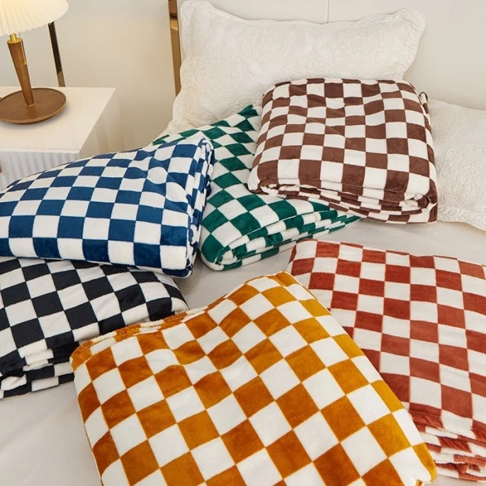 Raschel-Checkerboard-Flannel-Blanket-Thickened-Milk-Velvet-Nap-Custom-Size-Anti-Dust-Mite-100-Polyester-Winter