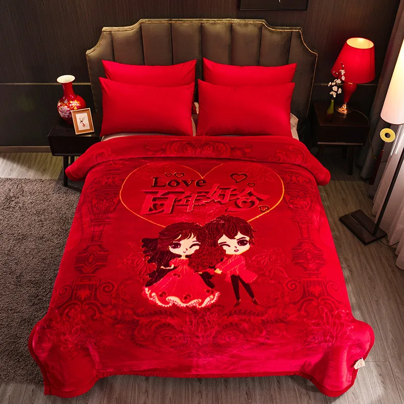 Raschel-Fleece-Wedding-Bride-Home-Textiles-Red-Printing-Blankets-Supplier