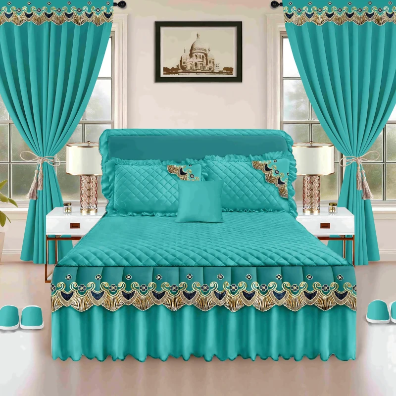 Ready-to-Ship-5-Piece-King-Size-Cotton-Touch-Microfiber-Bedskirt-Set-with-Curtains